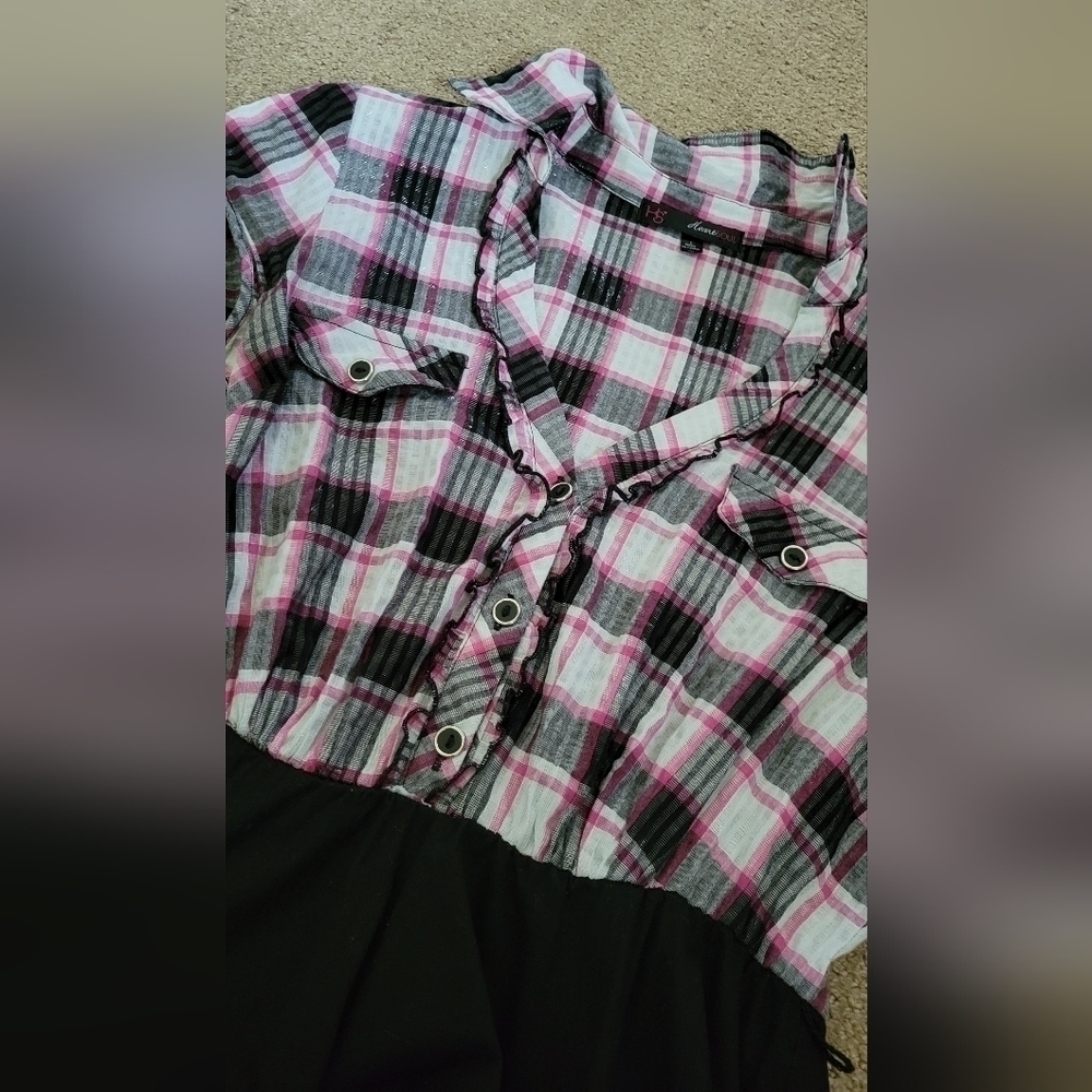 Heart & Soul Black & Pink Plaid Ruched Bubble Bottom Dress - Picture 6 of 10
